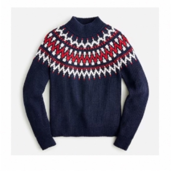 BOGO! NWT J. Crew Fair Isle Mock-Neck Pullover Sweater Wool Navy Size XXS - Picture 1 of 9